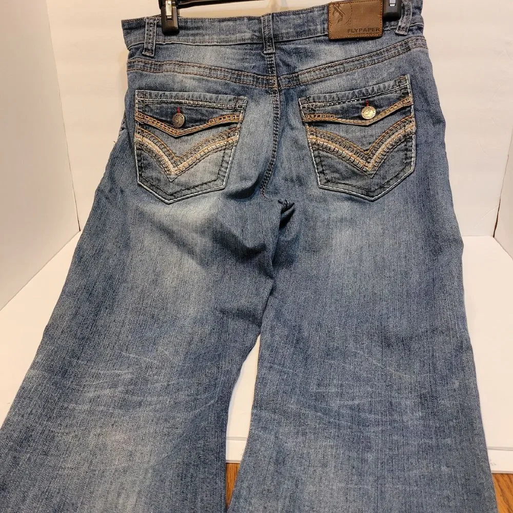 Flypaper Jeans Mens 34x31 Bootcut Mid Rise Embroidered Medium Wash Denim Blue‎